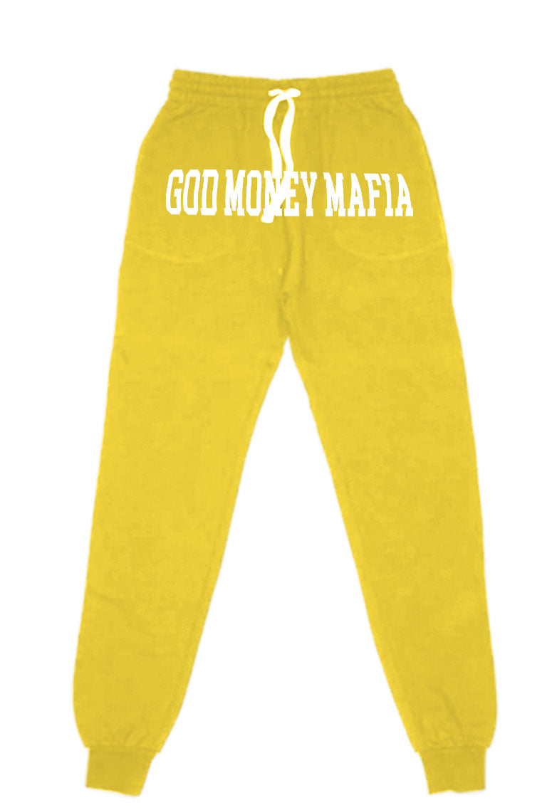 GodMoneyMafia Logo Sweatpants (yellow/white) - God Money Mafia